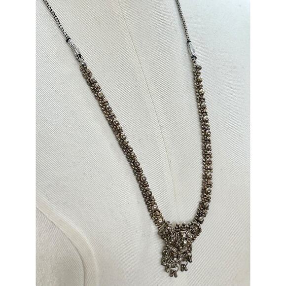 Slide Adjustable Overhead Silvertone Necklace Intricate Beading - Picture 6 of 8